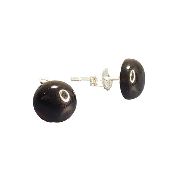 925 Sterling Silver Post Stud Obsidian Earrings