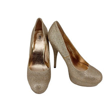 Load image into Gallery viewer, Bakers Women&#39;s Size 7.5 Gold Glitter Stiletto Heels
