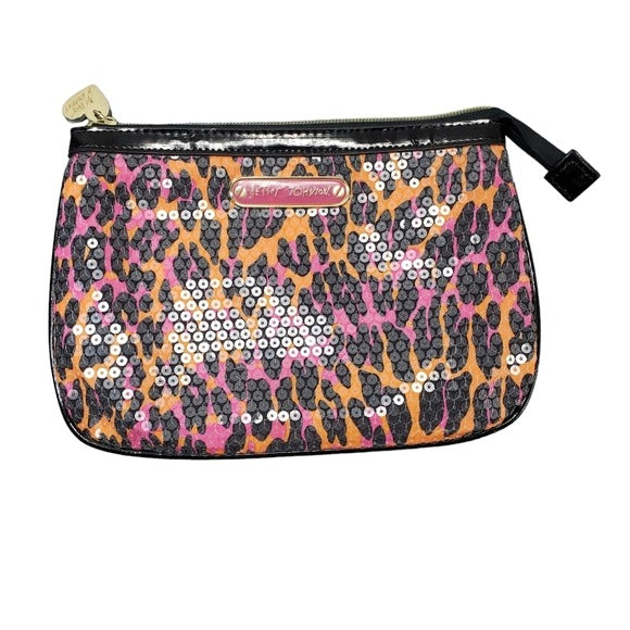 Betsey Johnson Leopard Print Sequin Cosmetic Bag