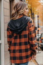 Load image into Gallery viewer, Plaid Button Up Drawstring Hooded Shacket
