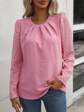 Load image into Gallery viewer, Ruched Round Neck Puff Sleeve Blouse
