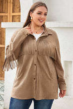 Load image into Gallery viewer, Plus Size Fringe Trim Snap Down Long Sleeve Shacket
