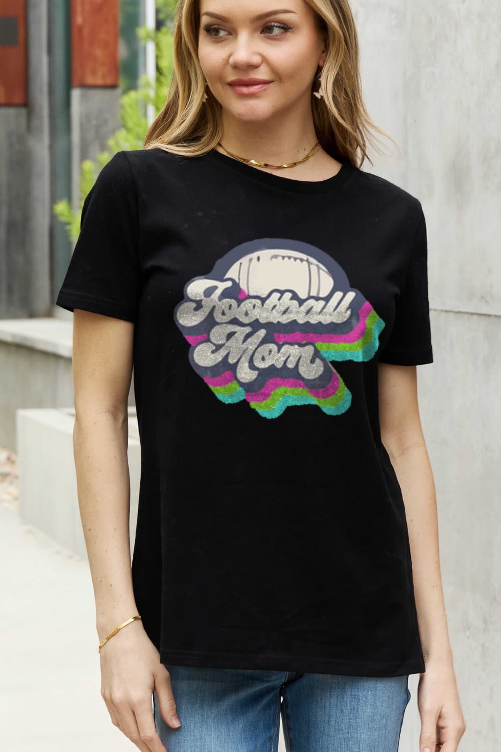 Simply Love Full Size FOOTBALL MOM Graphic Cotton Tee
