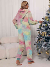 Load image into Gallery viewer, Zip Front Long Sleeve Hooded Teddy Lounge Jumpsuit
