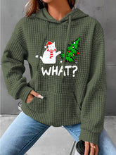 Load image into Gallery viewer, Full Size WHAT Graphic Waffle-Knit Long Sleeve Drawstring Hoodie
