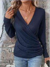 Load image into Gallery viewer, Buttoned Surplice Neck Long Sleeve Top
