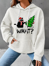 Load image into Gallery viewer, Full Size WHAT Graphic Waffle-Knit Long Sleeve Drawstring Hoodie

