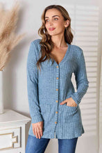 Load image into Gallery viewer, Double Take Ribbed Button-Up Cardigan with Pockets
