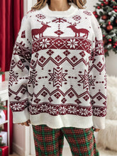 Load image into Gallery viewer, Snowflake Contrast Round Neck Long Sleeve Sweater

