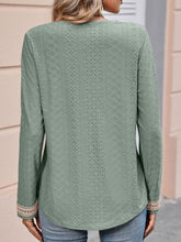 Load image into Gallery viewer, Double Take Contrast V-Neck Eyelet Long Sleeve Top
