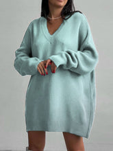 Load image into Gallery viewer, V-Neck Dropped Shoulder Sweater Dress

