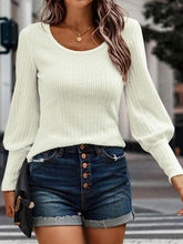 Load image into Gallery viewer, Ribbed Round Neck Lantern Sleeve Knit Top
