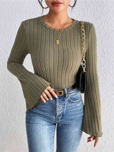 Load image into Gallery viewer, Ribbed Round Neck Flare Sleeve Top
