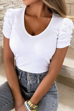 Load image into Gallery viewer, Puff Sleeve V-Neck Ribbed Top
