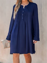Load image into Gallery viewer, Plus Size Pleated Half Button Round Neck Dress
