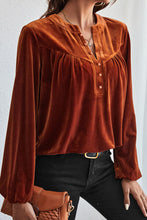 Load image into Gallery viewer, Ruched Decorative Button Notched Blouse
