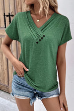 Load image into Gallery viewer, Decorative Button V-Neck Short Sleeve Tee
