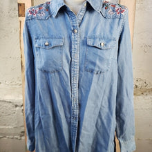 Load image into Gallery viewer, Velvet Heart Floral Embroidered Chambray Tunic
