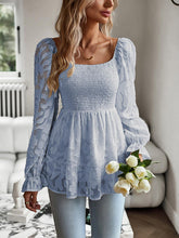 Load image into Gallery viewer, Smocked Flounce Sleeve Peplum Blouse
