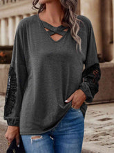 Load image into Gallery viewer, Crisscross V-Neck Lace Detail T-Shirt
