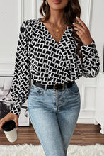 Load image into Gallery viewer, Geometric V-Neck Long Sleeve Blouse
