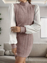 Load image into Gallery viewer, Ribbed Contrast Long Sleeve Sweater Dress
