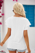 Load image into Gallery viewer, Eyelet Tie-Neck Flutter Sleeve Blouse
