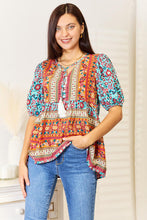 Load image into Gallery viewer, Double Take Bohemian Tassel Tie Puff Sleeve Babydoll Blouse
