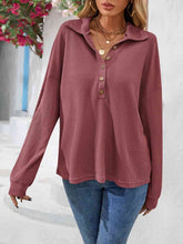 Load image into Gallery viewer, Half Button Collared Neck Long Sleeve Top
