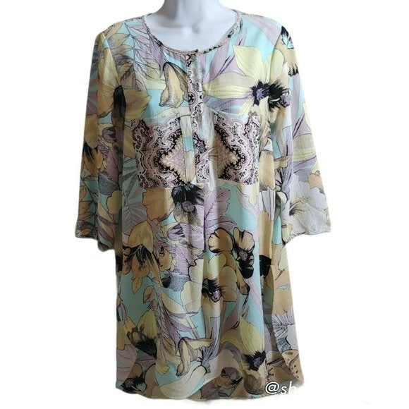 Anthropologie Fig And Flower Long Tunic Top Size M